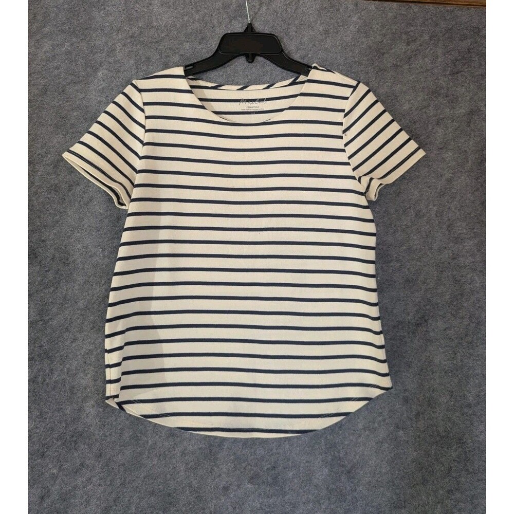 Marled Essentials Navy Blue White Striped T-Shirt Womens S/P
